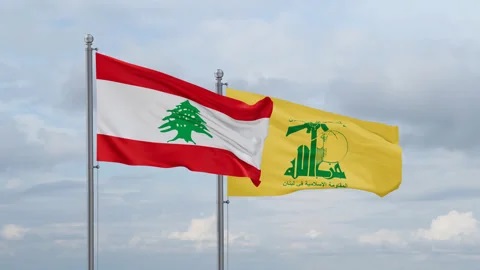 Lebanon and Hezbollah flags (image from archive)